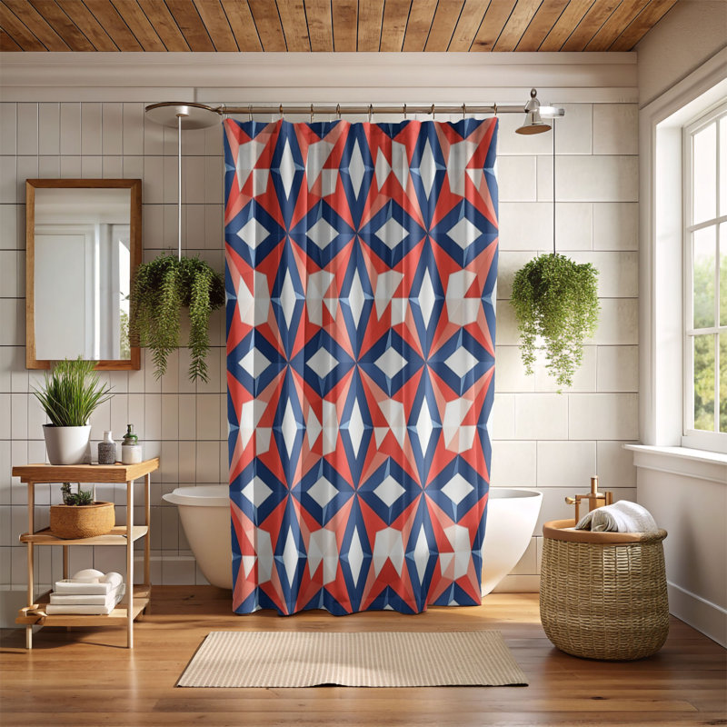 Rideau de douche 1 pièce Americana Folk Art, H 74 po x l 71 po