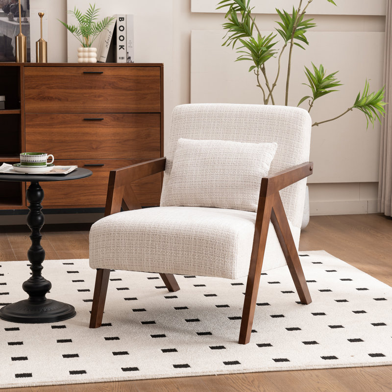 Fauteuil d'appoint rembourré en bois massif avec coussin supplémentaire Juriana, Chenille beige