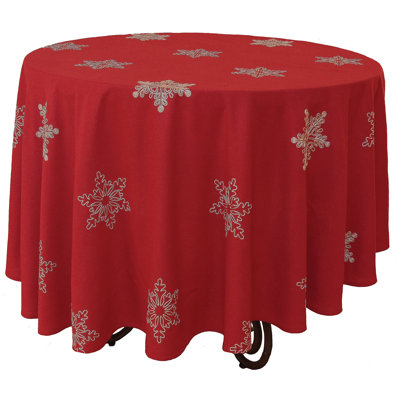 Snowy Noel Embroidered Snowflake Christmas Round Tablecloth