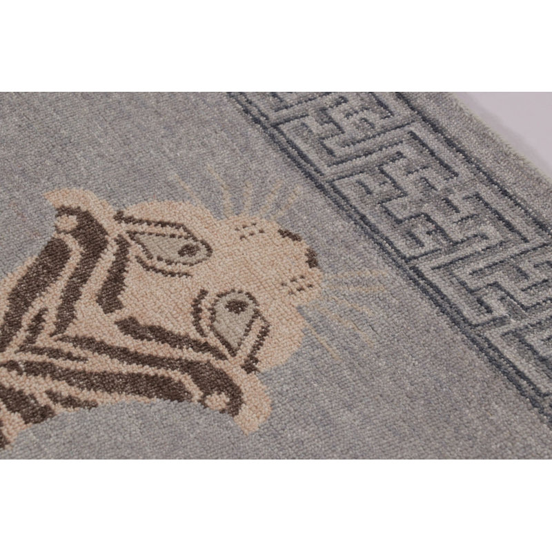 Rug & Kilim’S Distressed Tiger Rug In Gray With Beige And Brown Pictorial