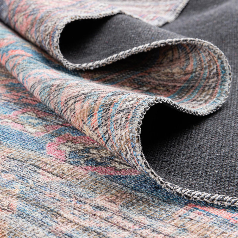 Tapis bleu tissé à la machine Hadsell, Carré 7 pi 3 po