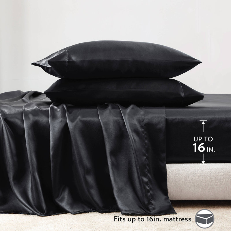 7 PCS Split Luxury Sheet Set, Black, Twin Sheet Set