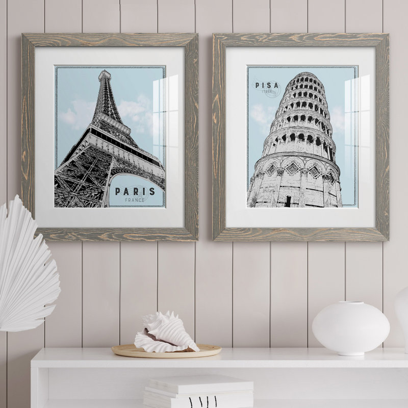 Mid Modern Paris - ensemble de 2 impressions, H 24 po x l 36 po x P 1,5 po, Cadre en papier gris, Blanc
