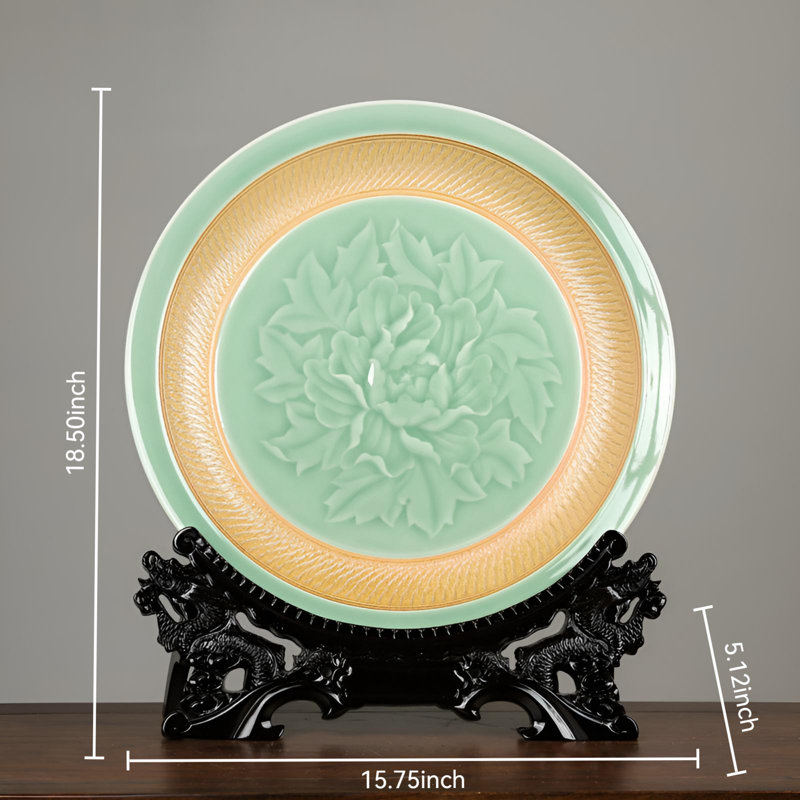 Plaque murale élégante en céramique - Art traditionnel en porcelaine bleu-vert