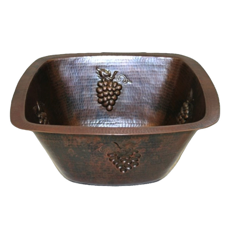 15" Square Copper Kitchen Bar Sink with Grape Designs