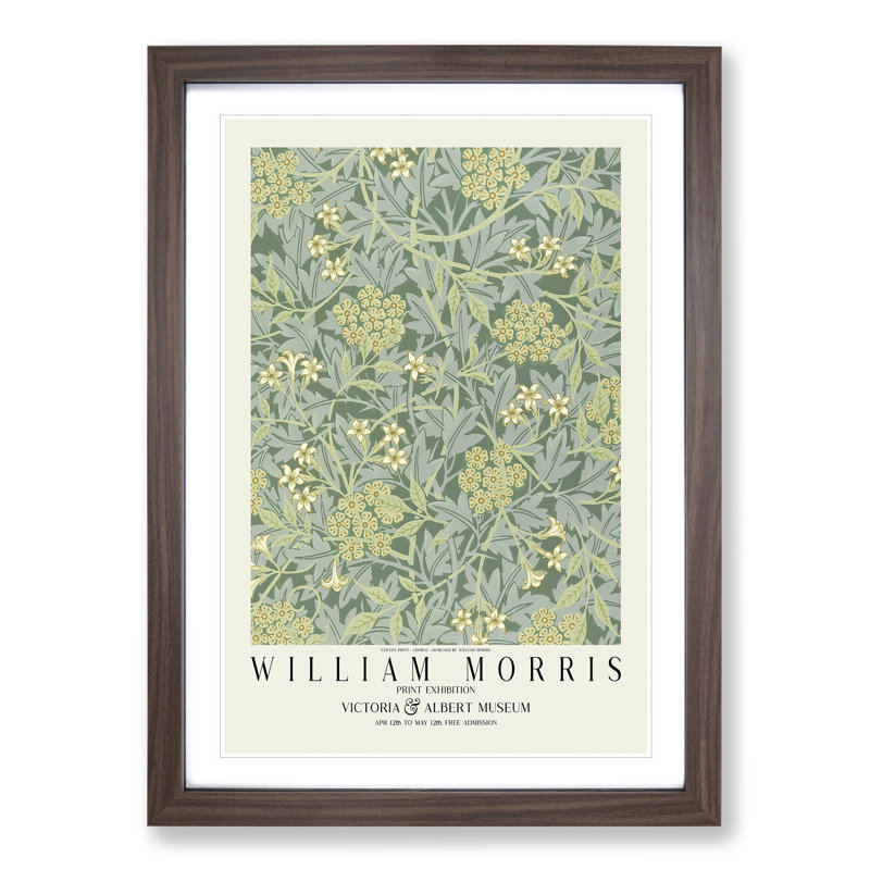 Jasmine with Border by William Morris - Picture Frame Painting on MDF, Walnut, 48cm H x 36cm W x 2cm D
