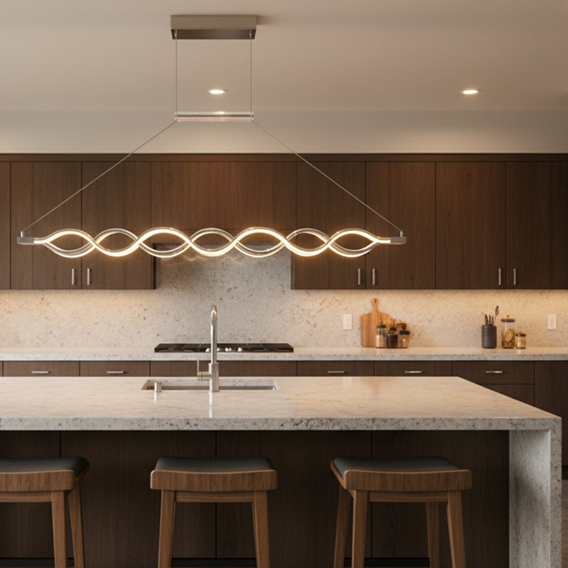Luminaire suspendu 4 lumières à DEL, forme ondulée