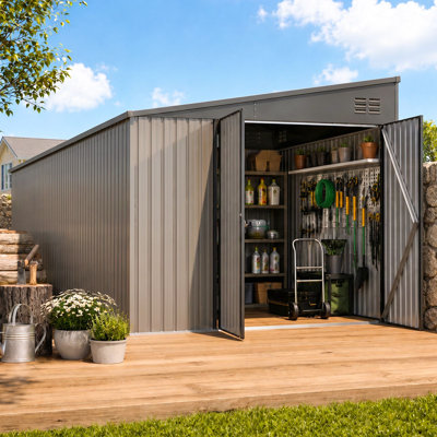 Metal lean-to storage shed, outdoor wall side shed bike storage cabinet for garden, backyard and patio