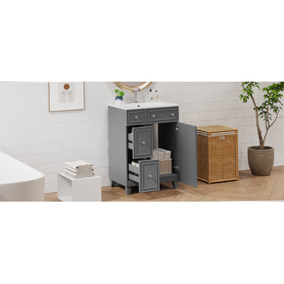 Meuble-lavabo de salle de bain bien conçu avec lavabo en céramique, plusieurs options de rangement, fermeture en douceur et facilité de plomberie