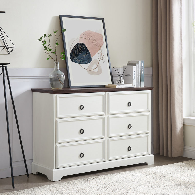 Commode 6 tiroirs Farmhouse, White/Brown