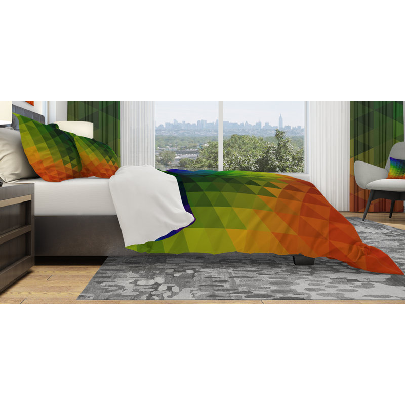 Ensemble de housse de couette à géométrie triangulaire designart, Housse de couette grand + 2 taies décoratives