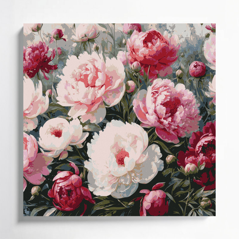 Art mural sur toile beige pivoines botaniques, H 12 po x l 12 po