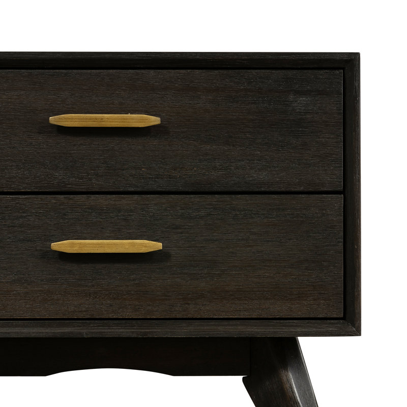 Table de chevet 2 tiroirs Byer, Espresso, Laiton antique