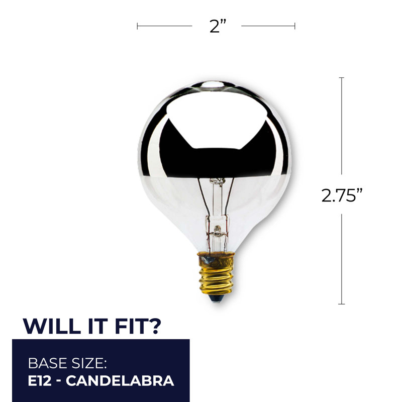 40 W, incandescente à intensité variable G16.5, ampoule à culot E12 / Cndelabra blanc chaud (2 700 K)