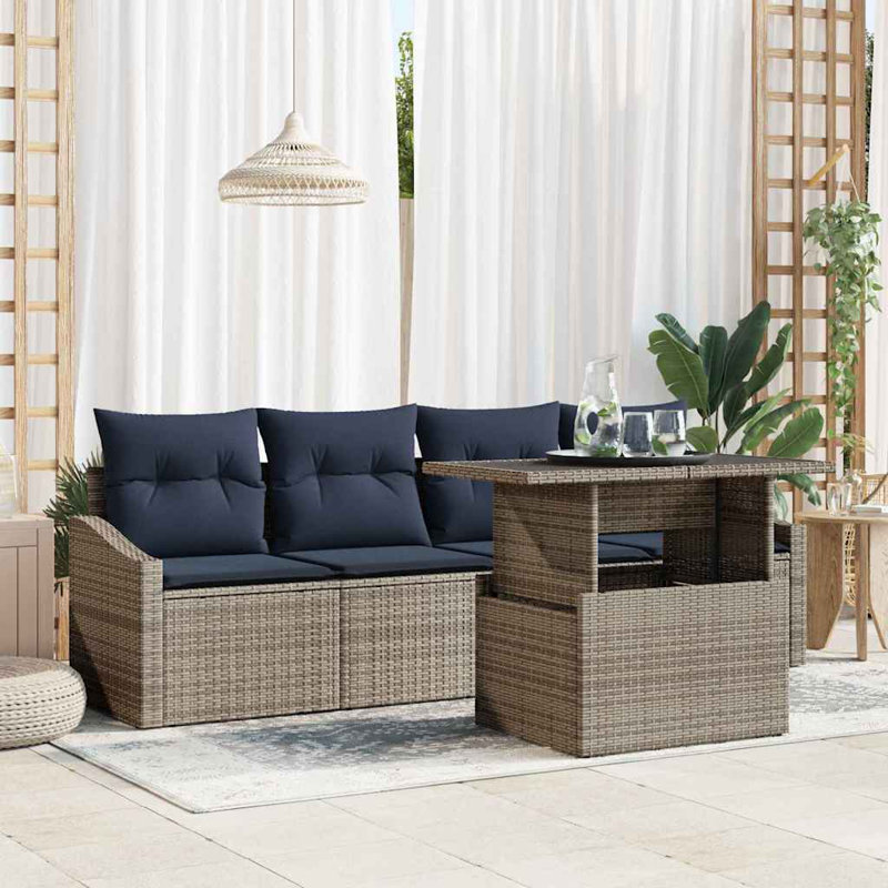 Ensemble de canapé de jardin 5 pièces gris et bleu marine 100 x 55 x 73 cm