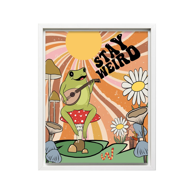 Grenouille avec l'ukulélé, Canvas, White Framed, 16"H x 20"W