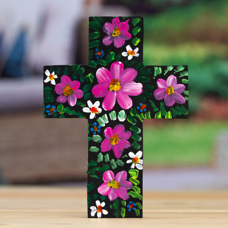Winston Porter Handmade Prayers Wood Cross, Magenta