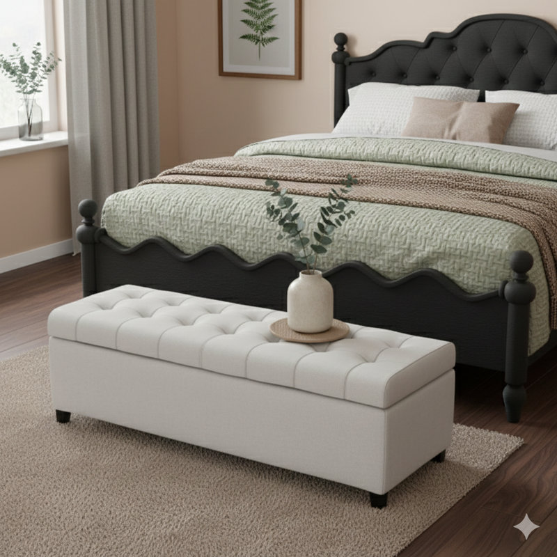 Banc de rangement rembourré avec repose-pieds pour l'entrée et le bout du lit, ainsi que repose-pieds pour la chambre à coucher en gris clair, capacité de poids de 300 lb