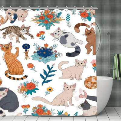 Playful Cats & Floral Shower Curtains, 71 × 71