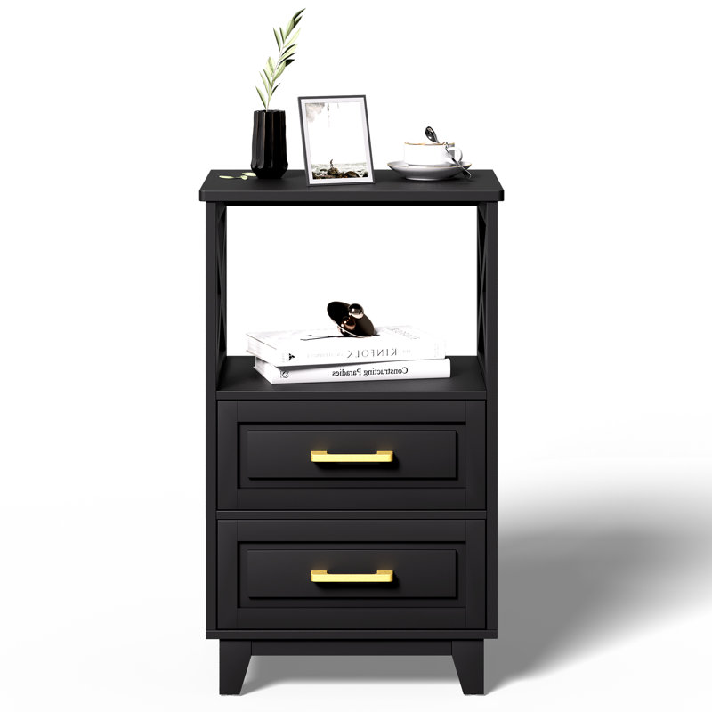 Marnae 2-Drawer Wood Nightstand, Individual, Black