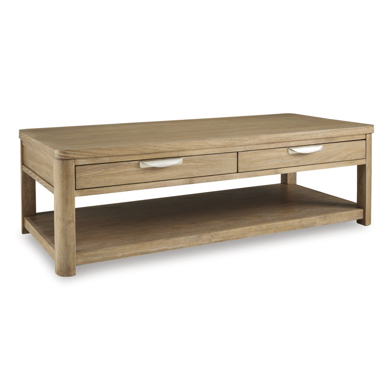 Light Brown Rectangular Wood Coffee Table with Storage