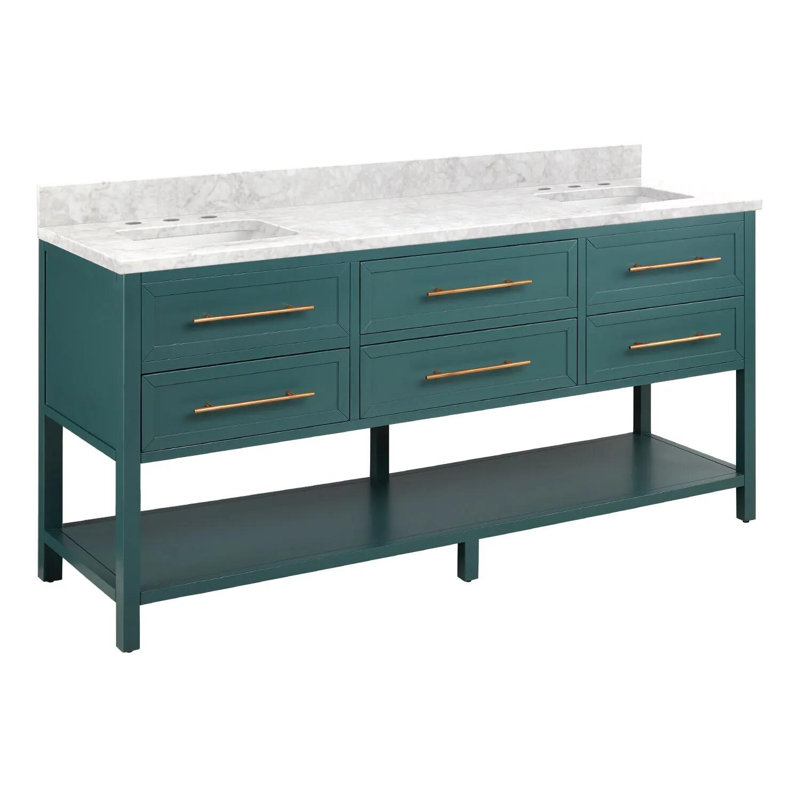 72" Robertson Double Bathroom Vanity Set with Rectangular Undermount Sinks, Midnight Navy Blue, 8" Widespread, Carrara Marble