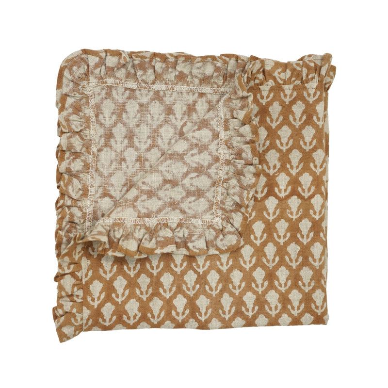 Fabdivine Elegant Florl Block Print Ruffled Napkin 18X18 Inch Classic Linen set of 12- Trishul