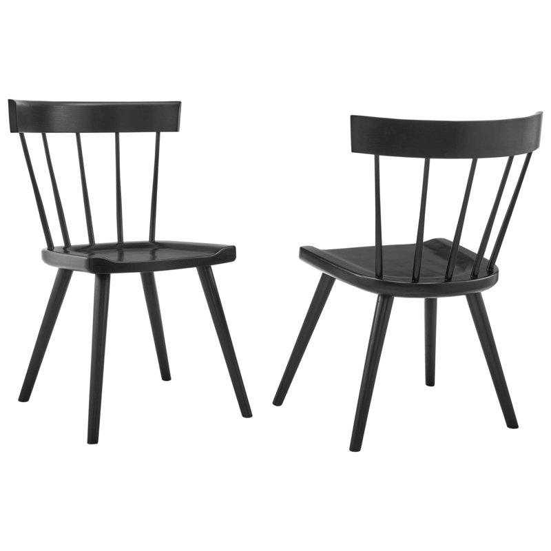 Modway Sutter Wood Dining Side Chair, Black, 2