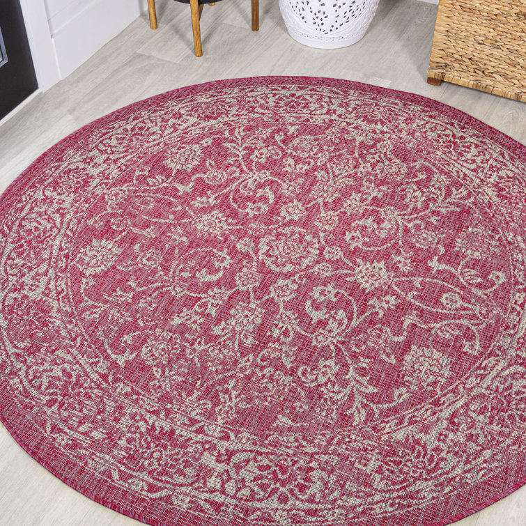Delcine Bohemian Textured Weave Floral Fuchsia/Light Gray Indoor/Outdoor Rug