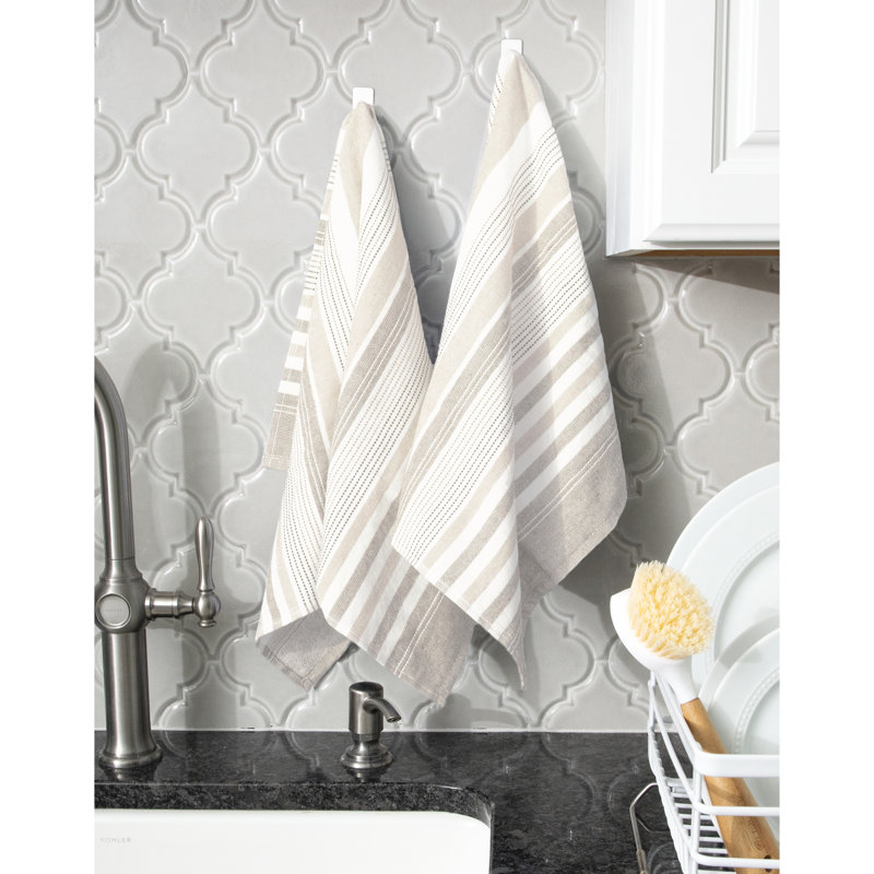 Dual-Sided Beige and Cream Terry Cotton Kitchen Towel Set