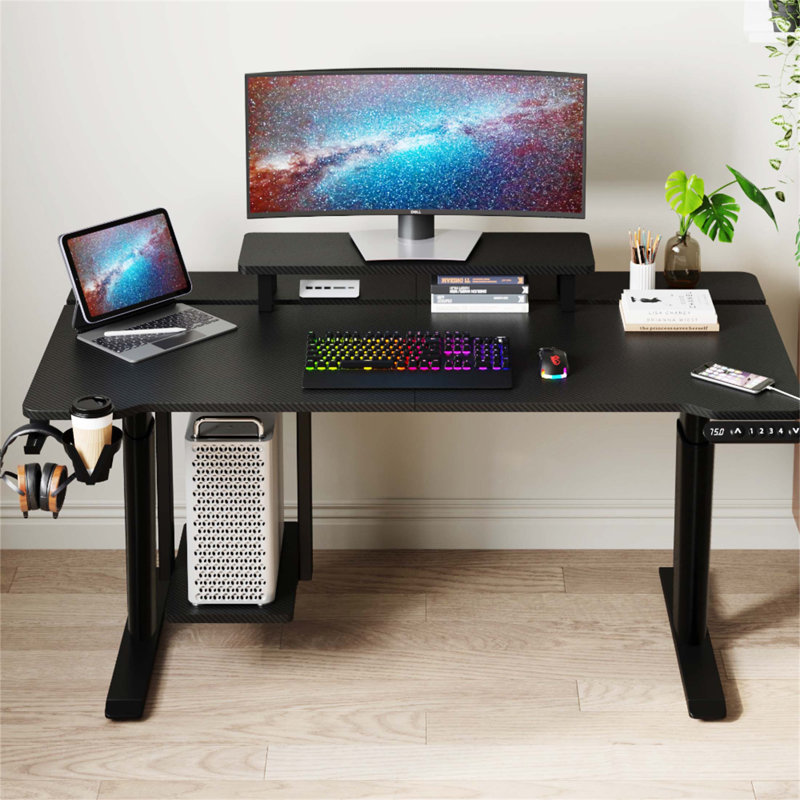 Bureau assis-debout électrique à double moteur, réglable en hauteur, avec panneau de jonction et port de charge rapide pour bureau à domicile (BUREAU SEULEMENT, CHAISE NON INCLUSE)