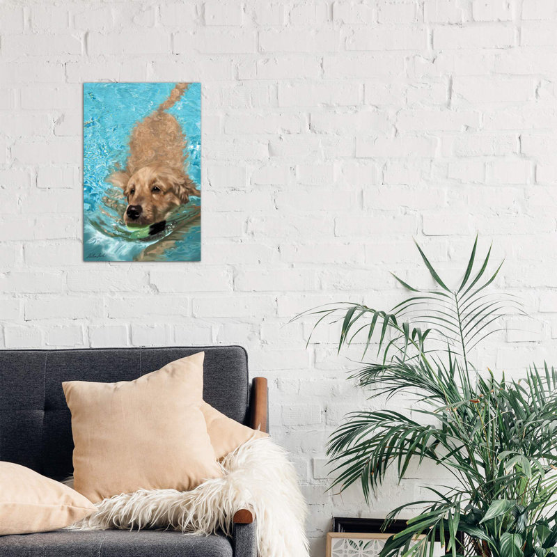 Golden Retriever Fetching - Wrapped Canvas Print, 66.04 cm H x 45.72 cm W x 3.175 cm D