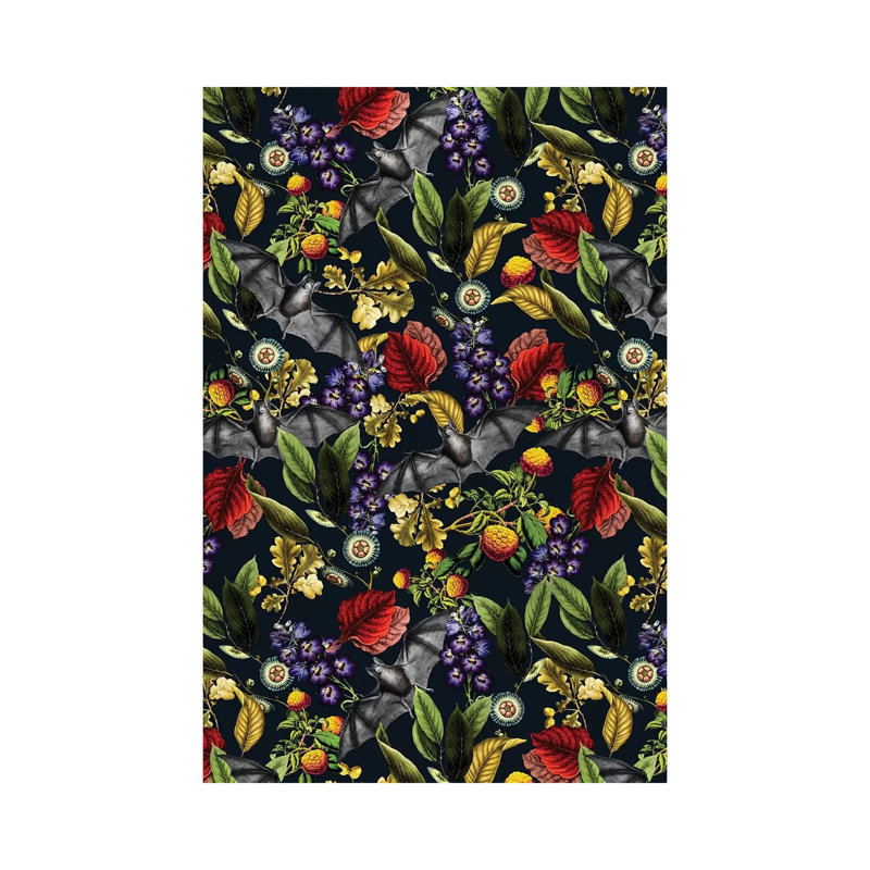 Flying Fox and Floral Pattern 1 Piece Wrapped Canvas Wall Art, 20.32 cm H x 30.48 cm W