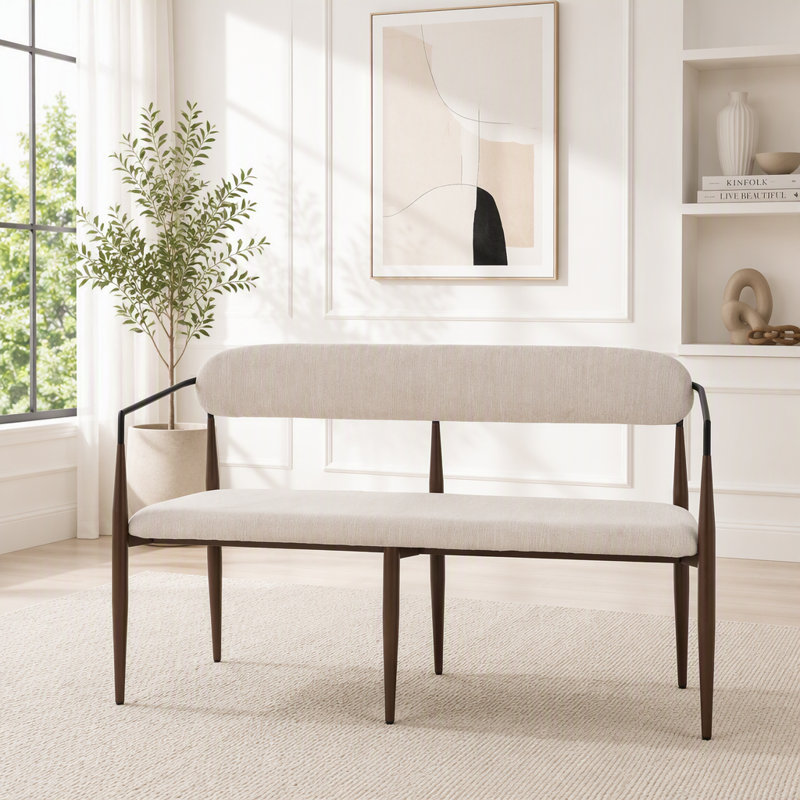 Causeuse en métal avec bordure dorée, Beige, café foncé / tissu noir
