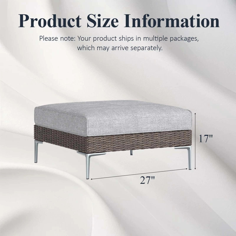 Modern Outdoor Wicker Rattan Patio Modular Ottomans (set Of 2) With 6-inch Thick Cushions, Grey