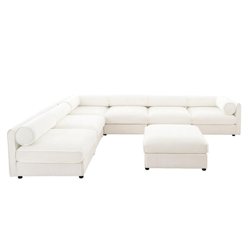 Canapé modulaire contemporain avec rangement, 6 pièces, chenille douce, tissu chenille ergonomique 6, conception moderne, blanc, dossier