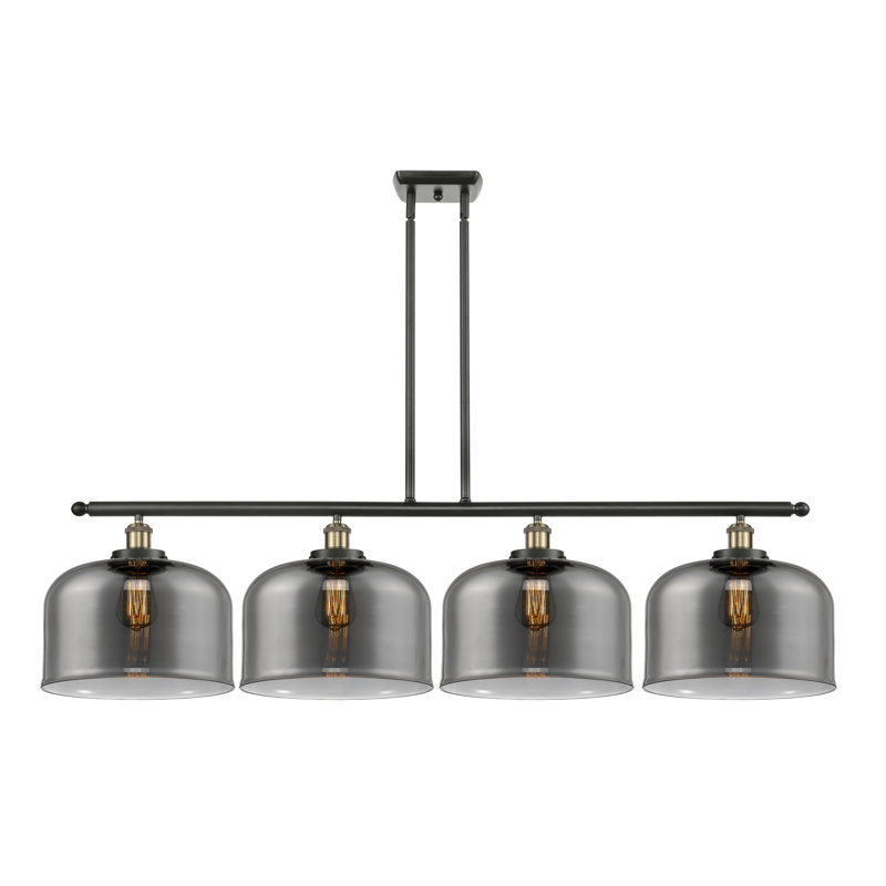 Luminaire suspendu pour îlot de cuisine 4 lumières Lattimer, Plaqué couleur fumée, Blanc / chrome poli, Ampoule non incluse