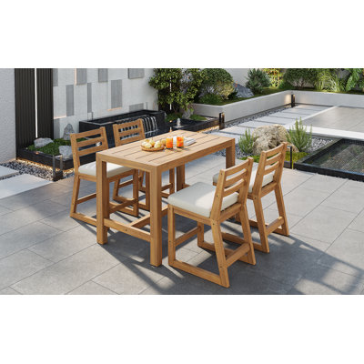 Ensemble de bar de patio 5 pièces, table de patio avec plateau à lattes pour piscine, balcon, cour arrière, porche