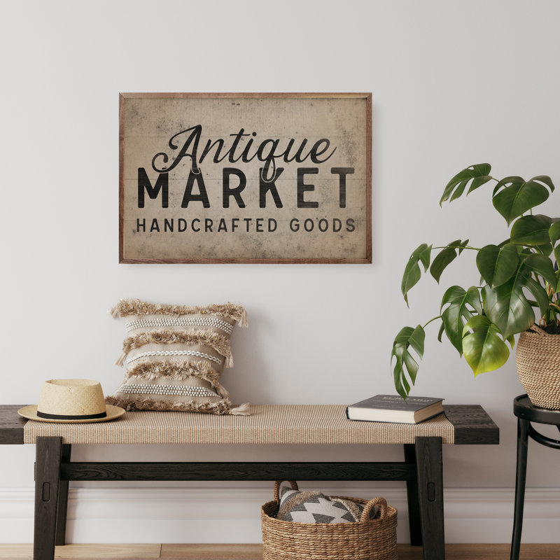 Antique Market Handcrafted Goods Black, 36" W x 24" H, Tan