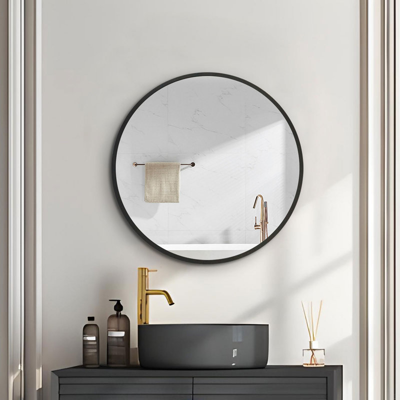 Armoire à pharmacie murale en métal avec miroir, H 24 po x l 24 po x P 4,9 po, Noir