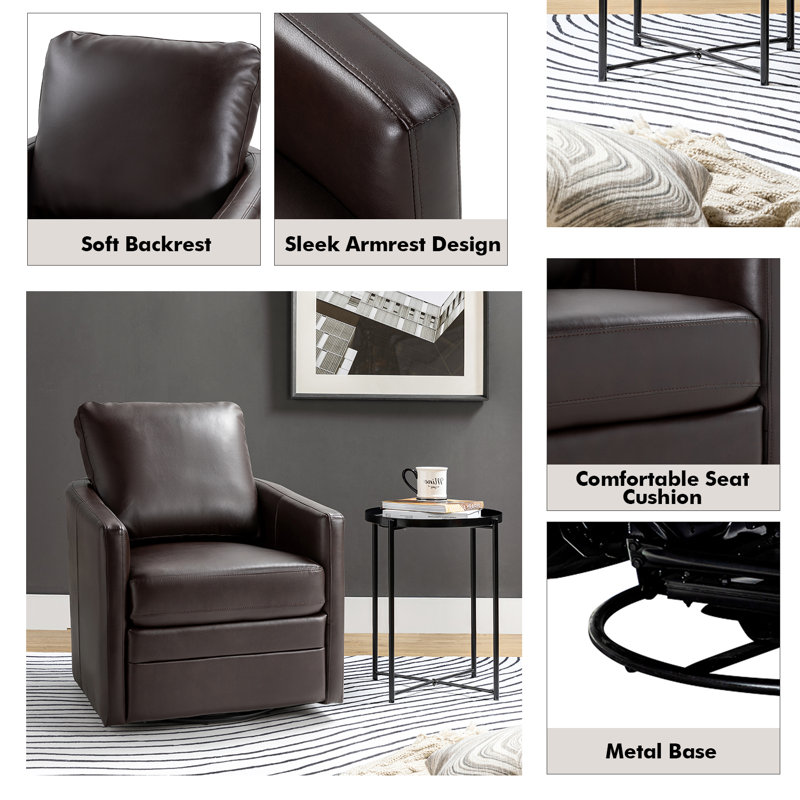 Avalise Faux Leather Swivel Armchair, Brown Faux Leather