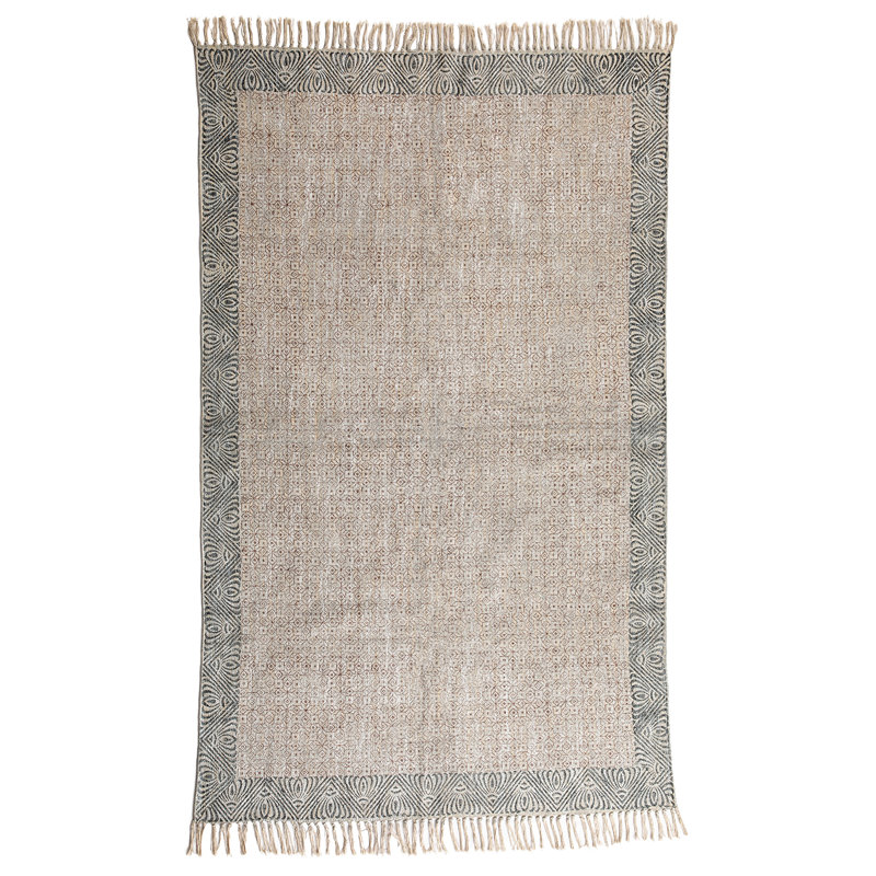 Tapis gris / beige en coton tissé à plat Magdalen, Rectangle 5 pi x 8 pi