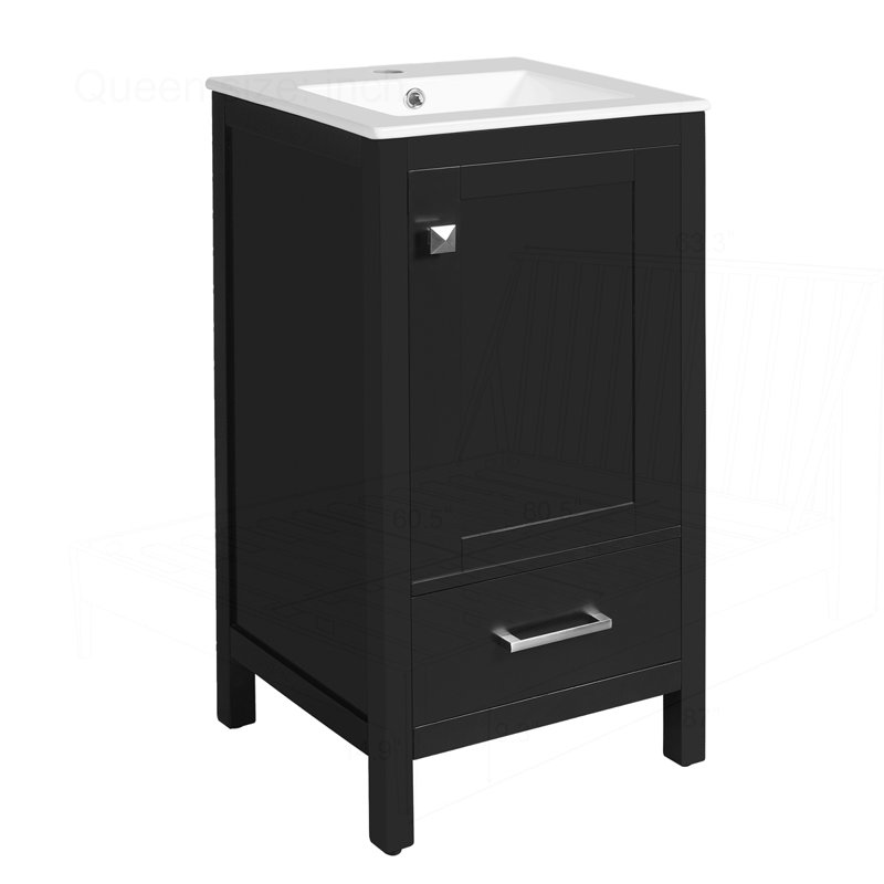 Meuble-lavabo moderne de 18 pouces avec lavabo en céramique, Noir