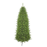 9ft Artificial Slim Christmas Tree Unlit, Yorkshire Fir Skinny Xmas Tree with Metal Stand, Green