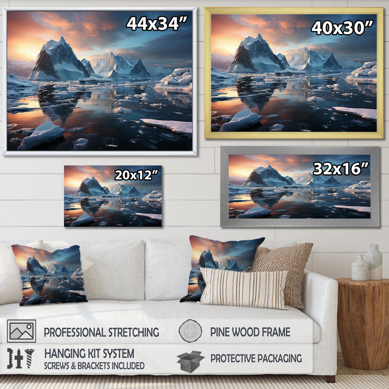 Iceberg sarcelle, rêves arctiques I, H 30 po x l 40 po x P 1,5 po, Cadre flottant blanc