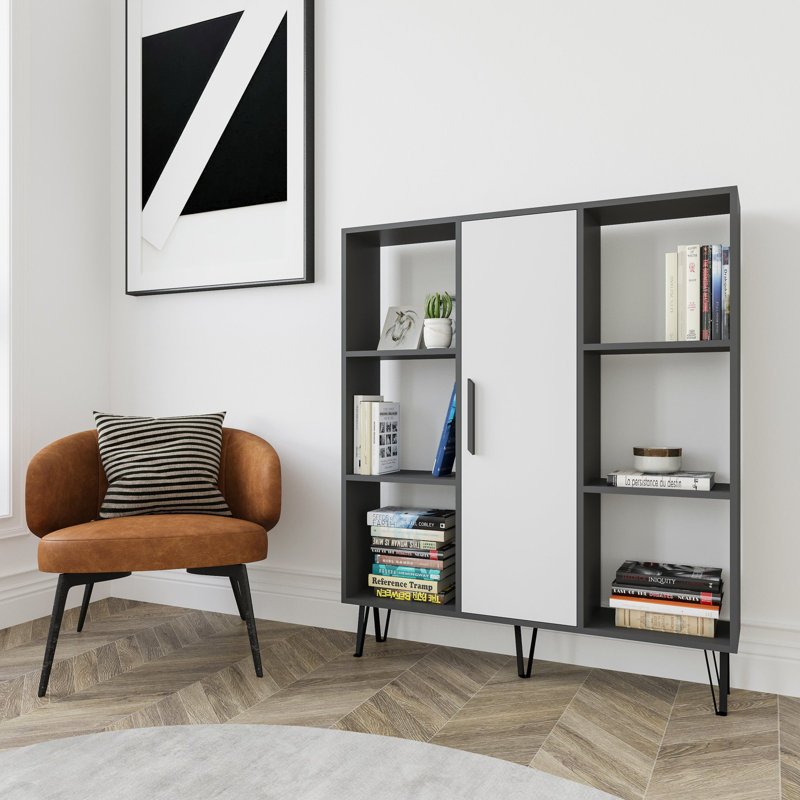 124.5cm H x 119.4cm W Reynaud Bookcase, Anthracite/White