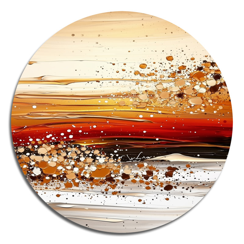 «Golden Red Coastal Horizon», art mural rond en métal doré, H 36 po x l 36 po
