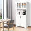 Kitchen For Dining Area, White Pantry Cabinet With Glass Door And Adjustable Shelves - Storage Choice Pantry, White, Framed Door, & Microwave Compartment Dining. Organize Kitchenware. Customizable