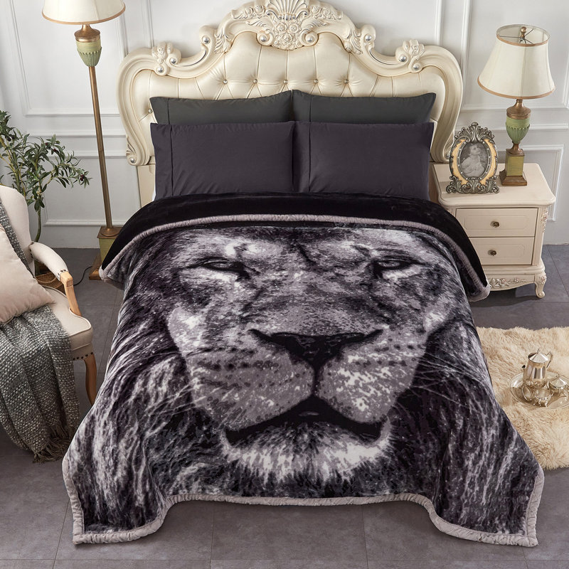 King Size Black and Gray Fleece Reversible Blanket