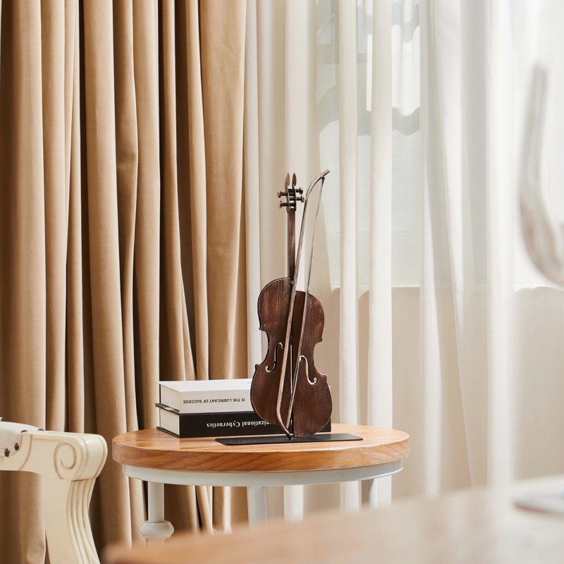 Handmade & Hand-Painted Metal Violin Statue Sculpture Décor Gifts For Music Lovers, Brown